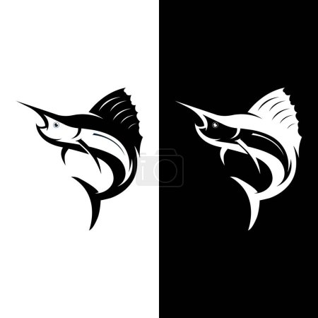 Ilustración de Logotipo abstracto de pez espada creativo o pez aguja silhouette.marlin saltando sobre el agua. - Imagen libre de derechos