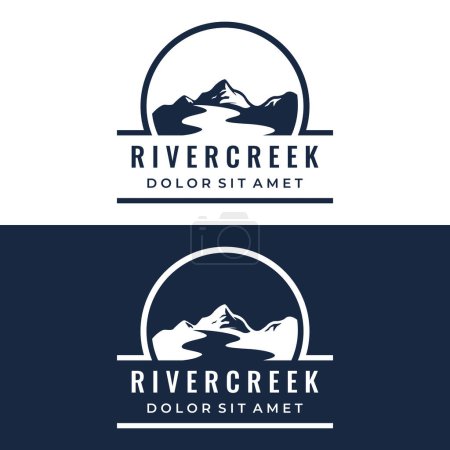 Illustration for Logos of rivers, creeks, riverbanks and streams. River logo with combination of mountains and farmland with vector concept design. - Royalty Free Image