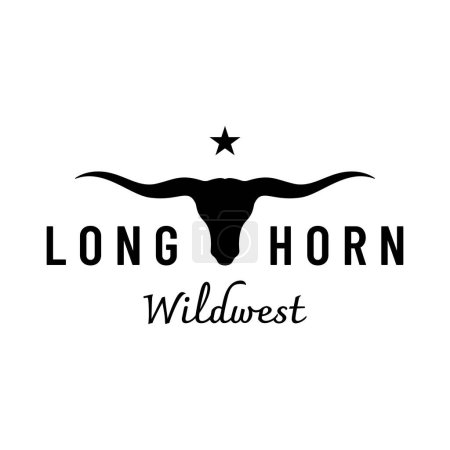 Ilustración de Logo vintage de cuerno largo de toro, vaca y búfalo. para insignias, restaurante, negocios. - Imagen libre de derechos