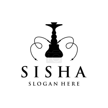 Illustration for Isolated vintage hookah, shisha or waterpipe logo for club, bar, cafe and shop. - Royalty Free Image