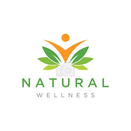 Illustration for Wellness natural abstract logo design with unique natural person and leaf concept with creative idea.Logo for business, health, meditation, relaxation. - Royalty Free Image