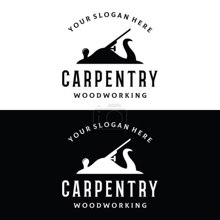 Illustration for Woodworking Jack Plane Carpentry logo design retro vintage style. - Royalty Free Image