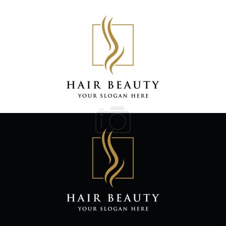 Téléchargez les illustrations : Luxe et belle vague de cheveux abstraits Logo design.Logo pour les entreprises, salon, beauté, coiffeur, soins. - en licence libre de droit