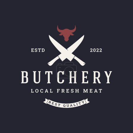 Vintage butcher logo with knife, fresh beef. Logo for business, butcher shop, restaurant, badge and label.