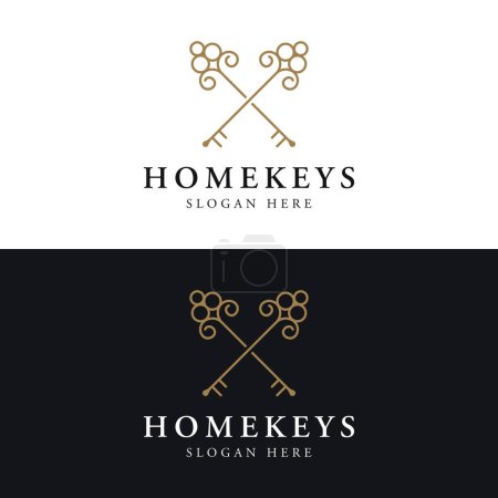 Illustration for Retro luxury home or hotel or real estate key logo with creative idea. - Royalty Free Image