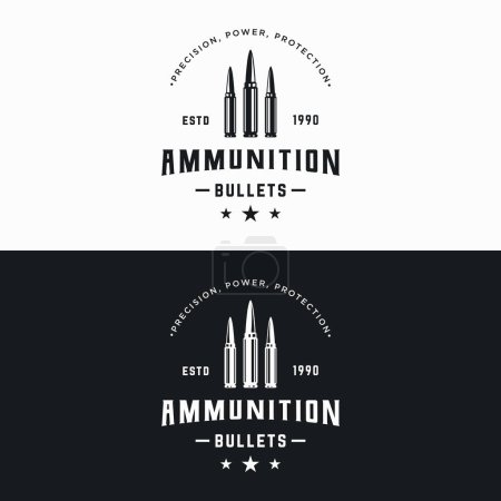Téléchargez les illustrations : Logo de munitions balle design avec style vintage. - en licence libre de droit