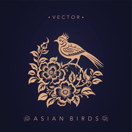 Illustration for Asian traditional bird patterns ancient Chinese flower and bird patterns - Royalty Free Image
