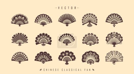 Téléchargez les illustrations : Ensemble de ventilateurs classiques chinois traditionnels - en licence libre de droit