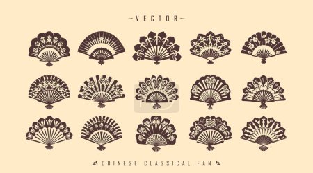 Téléchargez les illustrations : Ensemble de ventilateurs classiques chinois traditionnels - en licence libre de droit