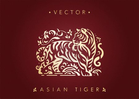 Ilustración de Estilizado tigre de oro merodeando arte - Imagen libre de derechos
