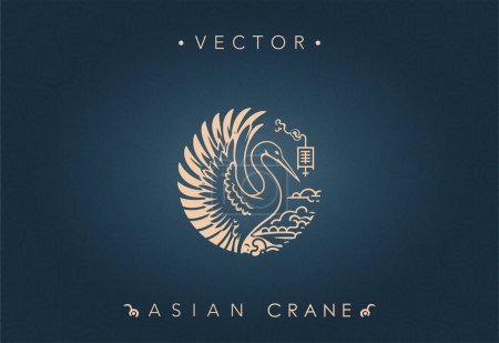Téléchargez les illustrations : Asian Crane with Traditional Symbolism Artwork - en licence libre de droit