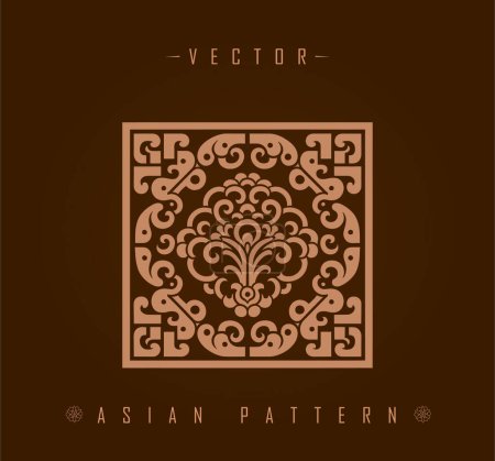 Téléchargez les illustrations : Square Asian Pattern with Floral Accents and Geometric Shapes - en licence libre de droit