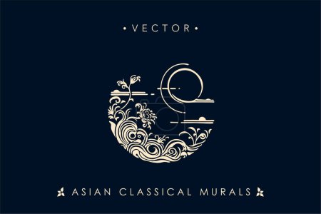 Circular Asian Classical Mural with Elegant Swirls