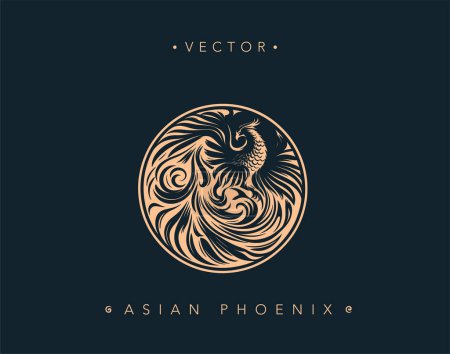 Illustration for Circular Asian Phoenix Vector Artistry - Royalty Free Image