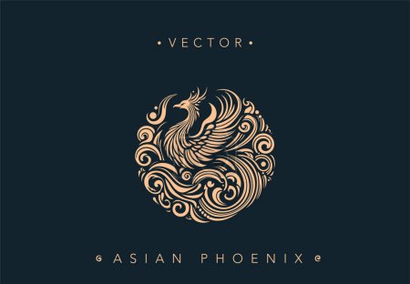 Téléchargez les illustrations : Ornate Asian Phoenix Circular Vector Design - en licence libre de droit
