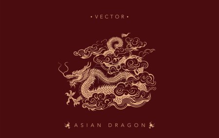 Illustration for Traditional Asian Dragon Emblem in Vector Style - Royalty Free Image