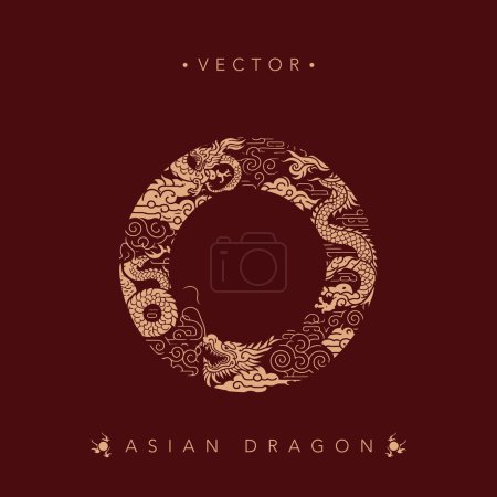 Téléchargez les illustrations : Intricate Asian Dragon Circle Vector Artwork - en licence libre de droit