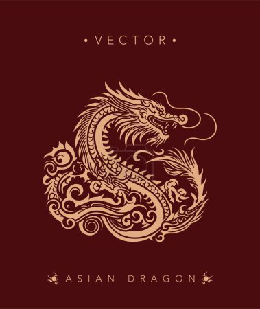 Ilustración de Arte tradicional del dragón asiático en granate - Imagen libre de derechos