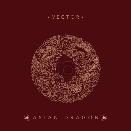 Ornate kreisförmige asiatische Drachenvektorillustration