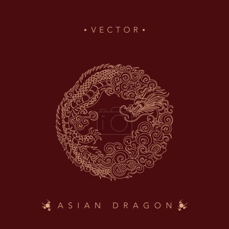 Téléchargez les illustrations : Circular Asian Dragon Vector Illustration - en licence libre de droit