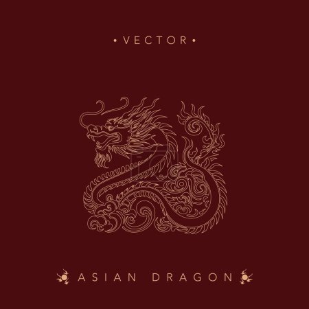 Illustration for Golden Asian Dragon with Moon in Circular Vector Artwork - Royalty Free Image