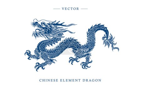 Ilustración de Patrón de dragón chino porcelana azul y blanca - Imagen libre de derechos