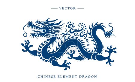 Illustration for Blue and white porcelain Chinese dragon pattern - Royalty Free Image