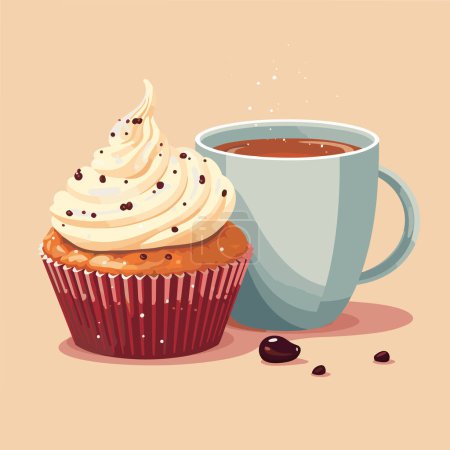 Ilustración de Una taza de café y un pastel en un plato, ilustración vectorial. Postres, café, tarta. - Imagen libre de derechos