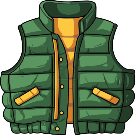 Cartoon Green Down Vest. Waistcoat Vector Illustration.