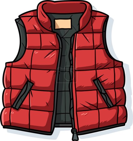 Cartoon Red Down Vest. Waistcoat Vector Illustration.