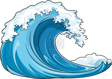 Illustration for Vector sea wave. Illustration of blue ocean wave with white foam. Isolated cartoon splash - Royalty Free Image