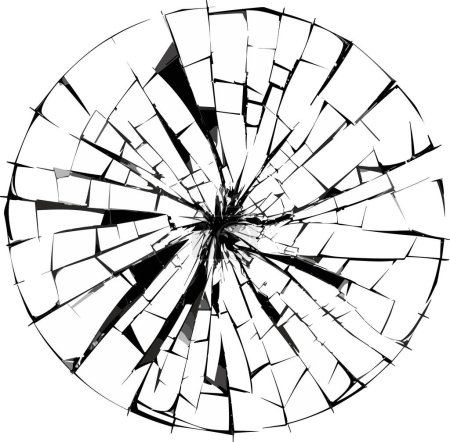 Téléchargez les illustrations : Illustration vectorielle de fissures radiales sur du verre cassé (comme dommages causés par des balles). Illustration vectorielle BW - en licence libre de droit