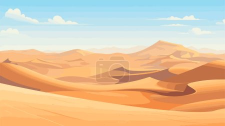 Téléchargez les illustrations : Paysage sablonneux désertique, journée ensoleillée. Desert dunes fond vectoriel - en licence libre de droit