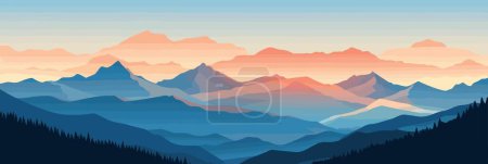 Ilustración de Montaña silueta vector ilustración. Salida y puesta del sol en las montañas - Imagen libre de derechos