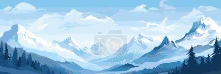 Ilustración de Cordillera con picos nevados silueta vector ilustración. Salida y puesta del sol en las montañas - Imagen libre de derechos