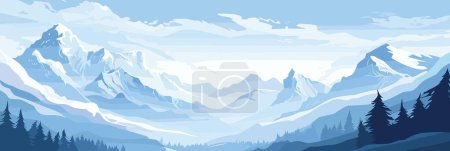 Ilustración de Cordillera con picos nevados silueta vector ilustración. Salida y puesta del sol en las montañas - Imagen libre de derechos