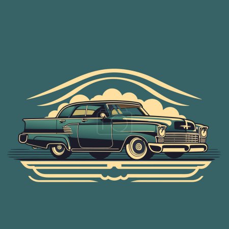 Ilustración de Vector vintage lowrider auto, icono de ilustración de coche viejo retro - Imagen libre de derechos