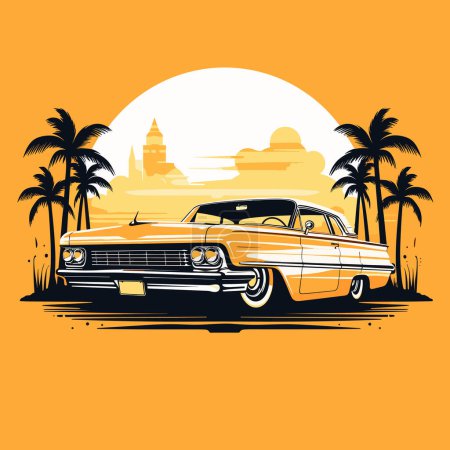 Illustration for Vector vintage lowrider auto, retro old car illustration icon - Royalty Free Image