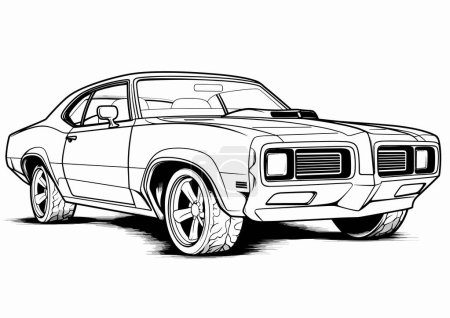 Ilustración de American 70s coche muscular personalizado. Vector - Imagen libre de derechos