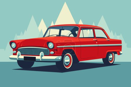 Téléchargez les illustrations : Illustration vectorielle d'une vieille voiture russe soviétique. Affiche de voiture rétro - en licence libre de droit