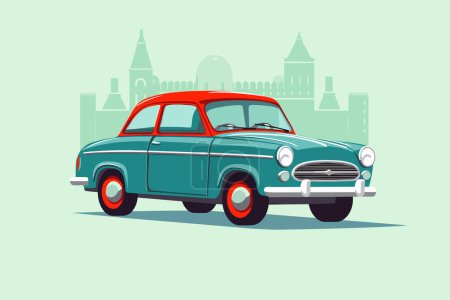 Téléchargez les illustrations : Illustration vectorielle d'une vieille voiture russe soviétique. Affiche de voiture rétro - en licence libre de droit