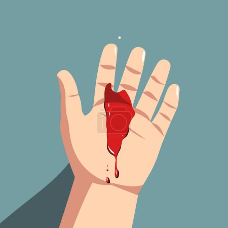 Illustration for Wound, a cut on the palm of the hand and blood drop, illustration vector - Royalty Free Image