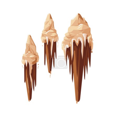 Stalaktit Stalagmiten Set. Eiszapfenförmige hängende Mineralformationen in der Höhle. Vektorillustration