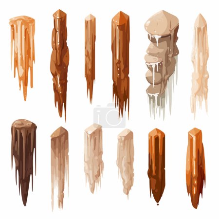 Stalactite stalagmite set. Icicle shaped hanging mineral formations in cave. Vector illustration