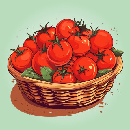 Korb mit roten reifen Tomaten isoliert auf neutralem Hintergrund. Vektorillustration.
