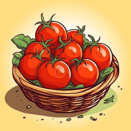 Illustration for Basket with red ripe tomatoes isolated on neutral background. Vector illustration. - Royalty Free Image