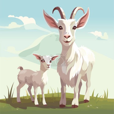 Mother goat and her baby goat vector illustration