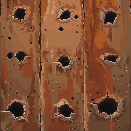 Einschüsse. Schäden und Risse an der Metalloberfläche durch Kugeln. Vektorillustration