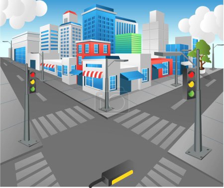 Illustration for Isometric flat 3d concept illustration view position view of modern urban crossroad - Royalty Free Image