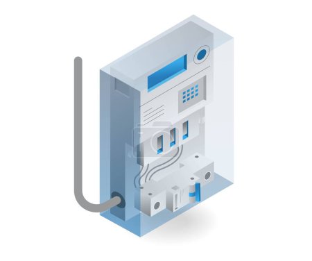 Flat isometric illustration of family electric meter panel concept